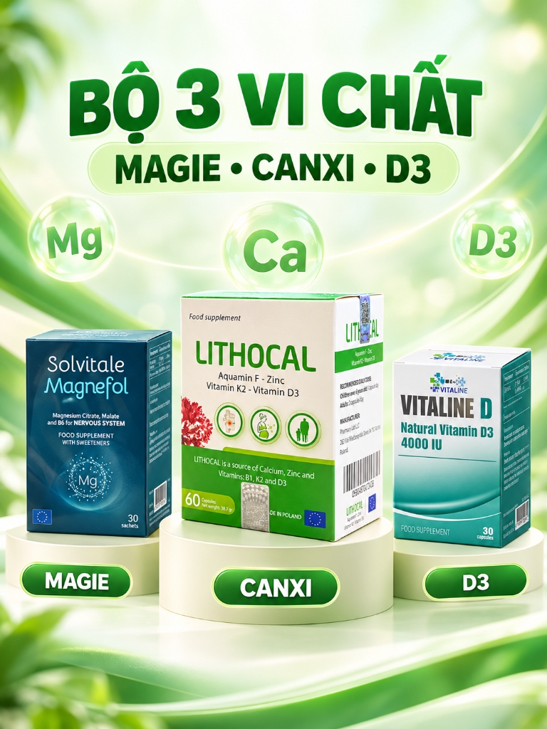 Bộ 3 Vi Chất: Magie • Canxi • D3